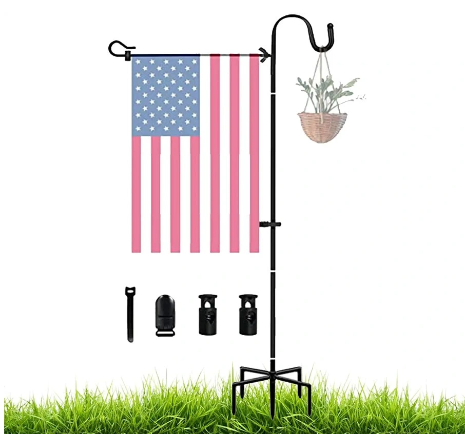 Garden Flag Holder Stand with Shepherd Hook, 48" Weather-Proof Garden Flag Pole with Spring Stoppers and Flag Clip Garden Flag Stand with American Flag