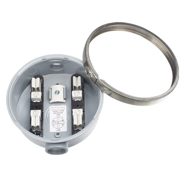 Round Meter Socket 4 Terminal with 2 Set 1 Inch Hub with Stainless Steel Snap Lock Sealing Ring