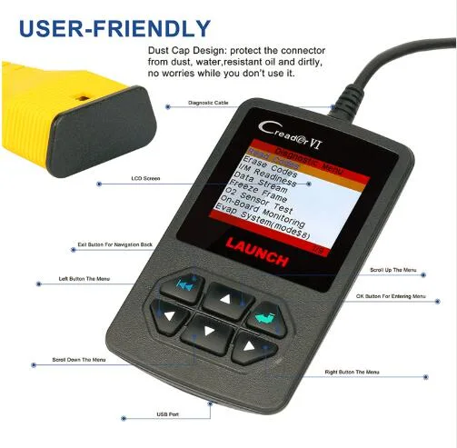 Lancement initial Creader VI Obdii Creader du scanner de code 6 Lecteur de code de panne OBD 2- Outil de diagnostic de mise à jour en ligne