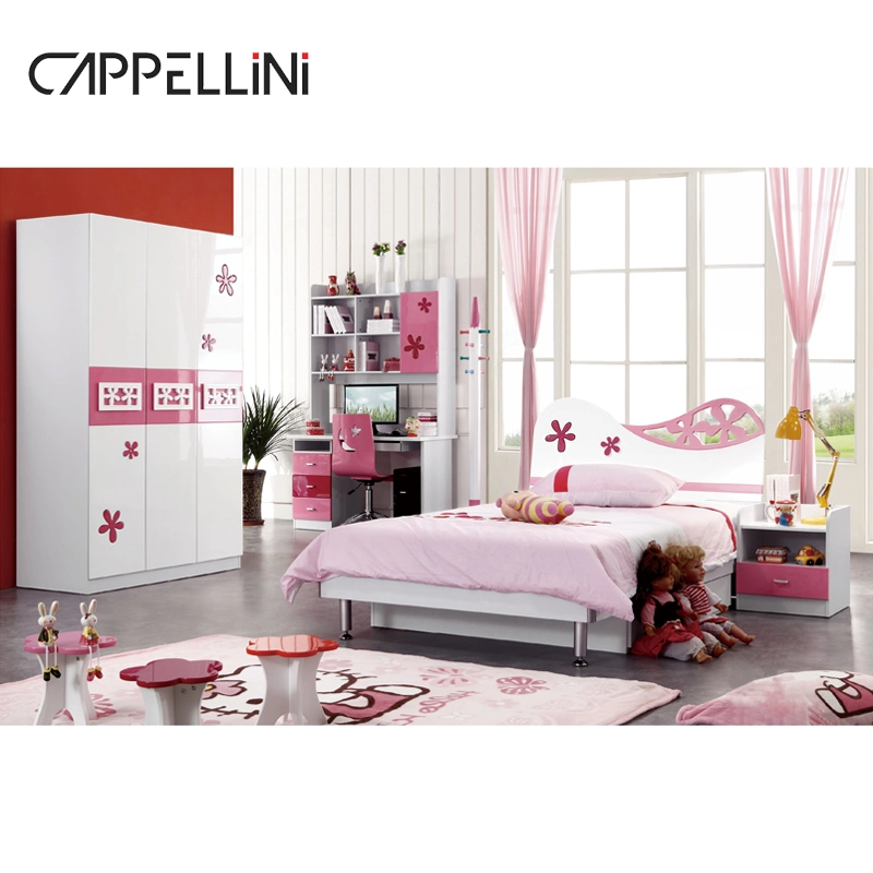 Hot Sale Cartoon Design Girl Princess Room Children Bed Sets MDF Home Kids Bedroom Furniture