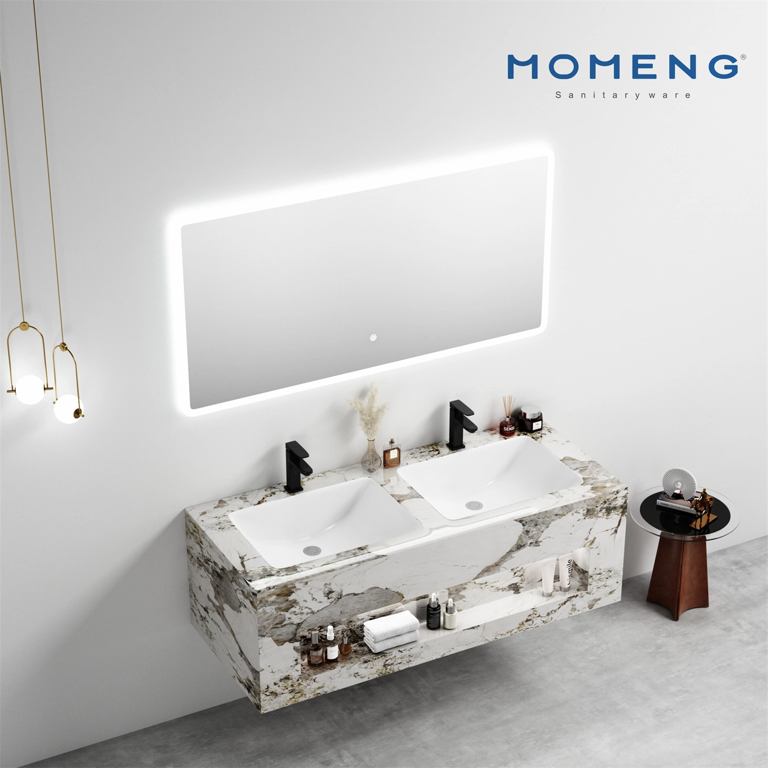 Modern Style Hot Selling Home Sanitary Ware Vanity Bathroom Cabinet Furniture with Sintered Stone Cabinet Basin