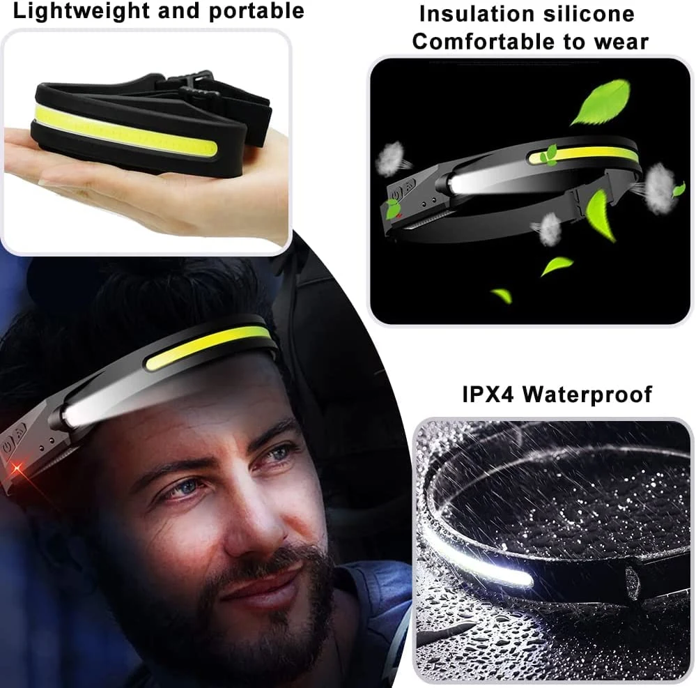 Wholesale/Supplier Outdoor Car Inspection Repairing LED Head Torch Lamp Emergency Portable Adjustable Head Lamp Sensor Function Rechargeable COB Headlamp