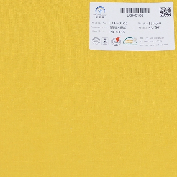 Solid Dyed Plain Linen Cotton Fabric for Clothing Lch-0106