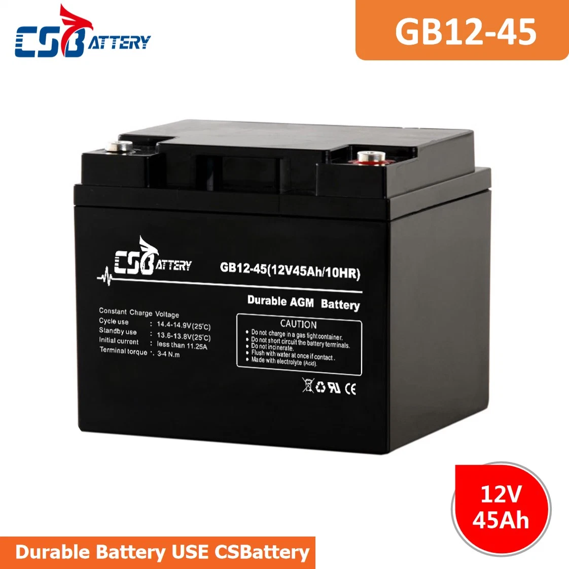 Csbattery 12V45ah 3years Warranty PV Solar Battery for Sweeper/Boat/Water Pump/Amy