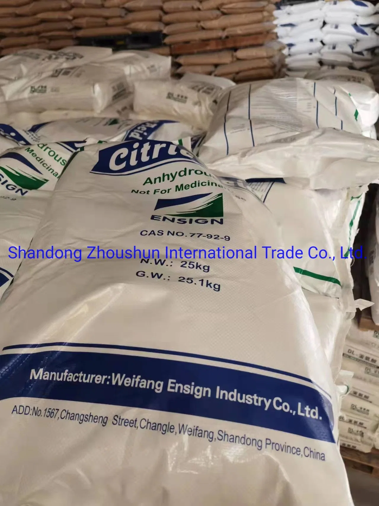 2022 Weifang Ensign Food Grade Widely Used Superior Quality Citric Acid Anhydrous Price