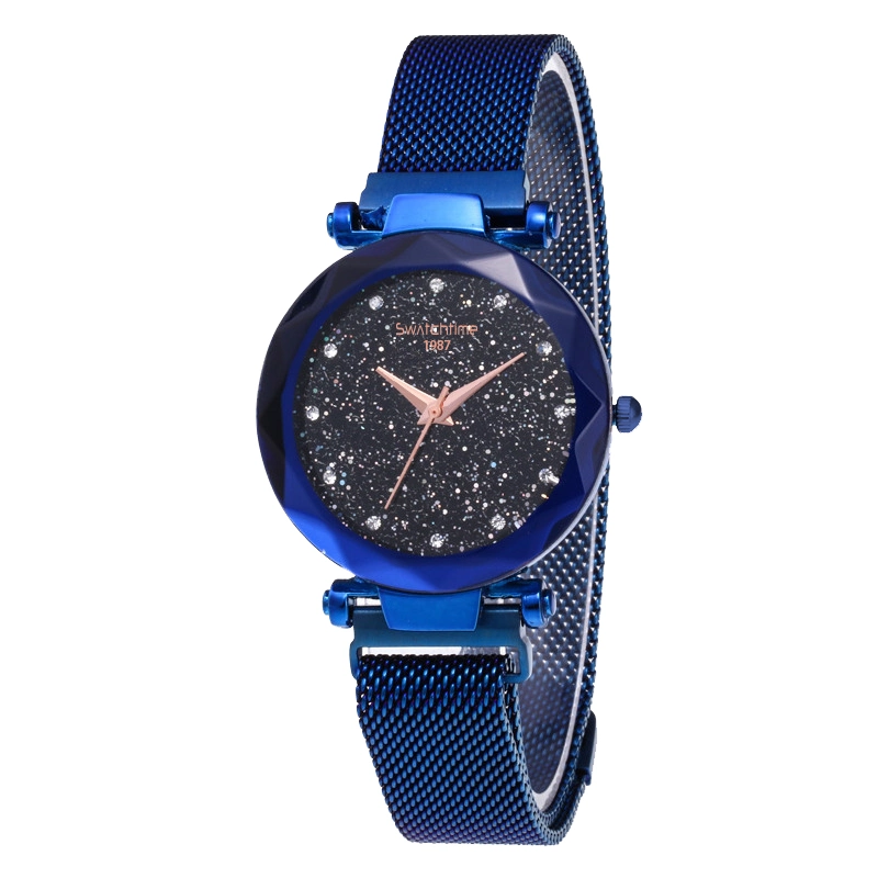 Hot Selling Magnetic Mesh Band Fashion Sexy Lady Blue Wrist Watch with Japan Movement