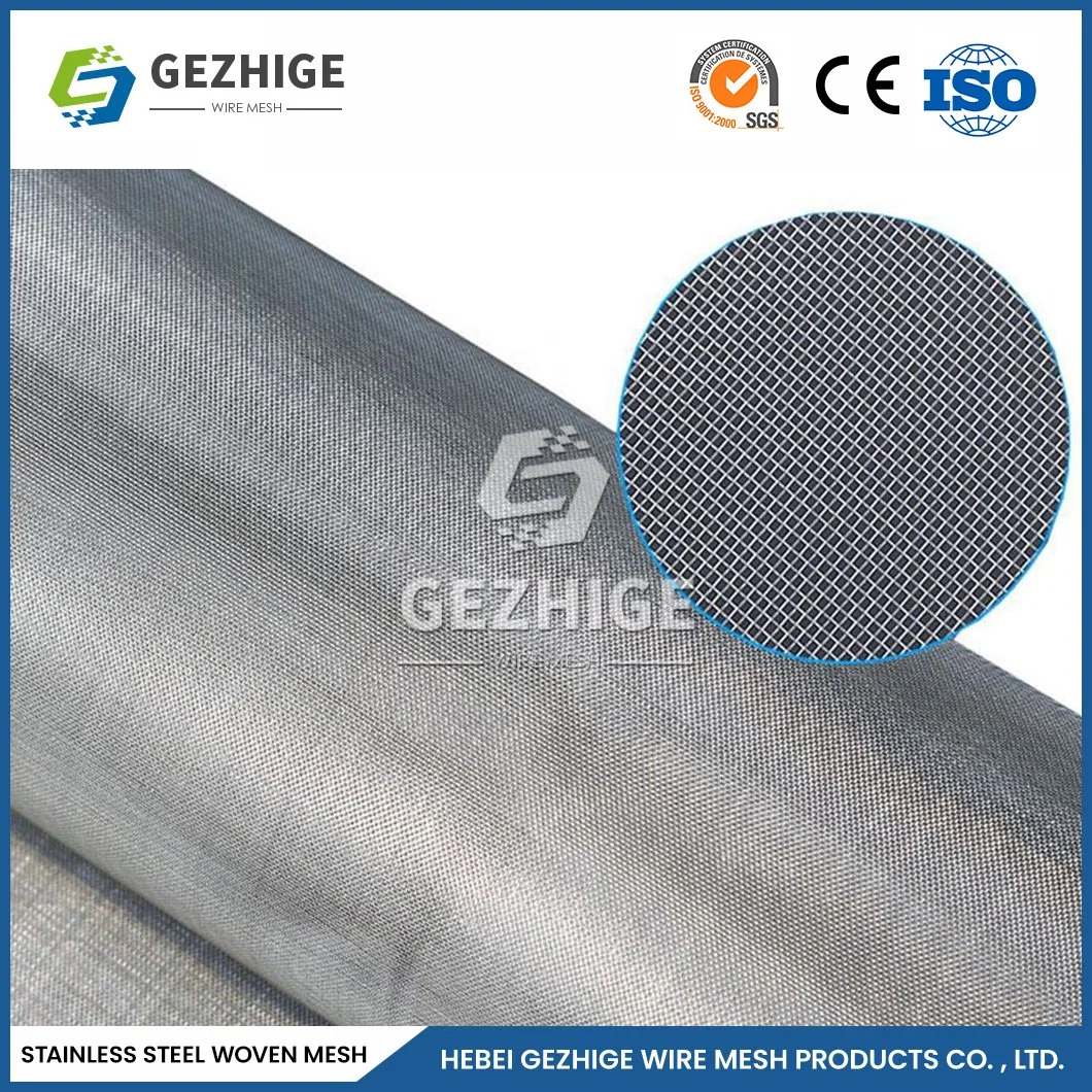 Gezhige Stainless Steel Mesh 150 Micron Screen Manufacturing China Green Chicken Wire Fence 0.154 Mesh 304 316 Micron Plain Weave Stainless Steel Wire Mesh