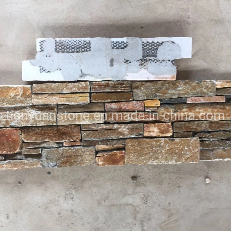 Natural Yellow Wood Slate Stacked Culture Stone Water Feature