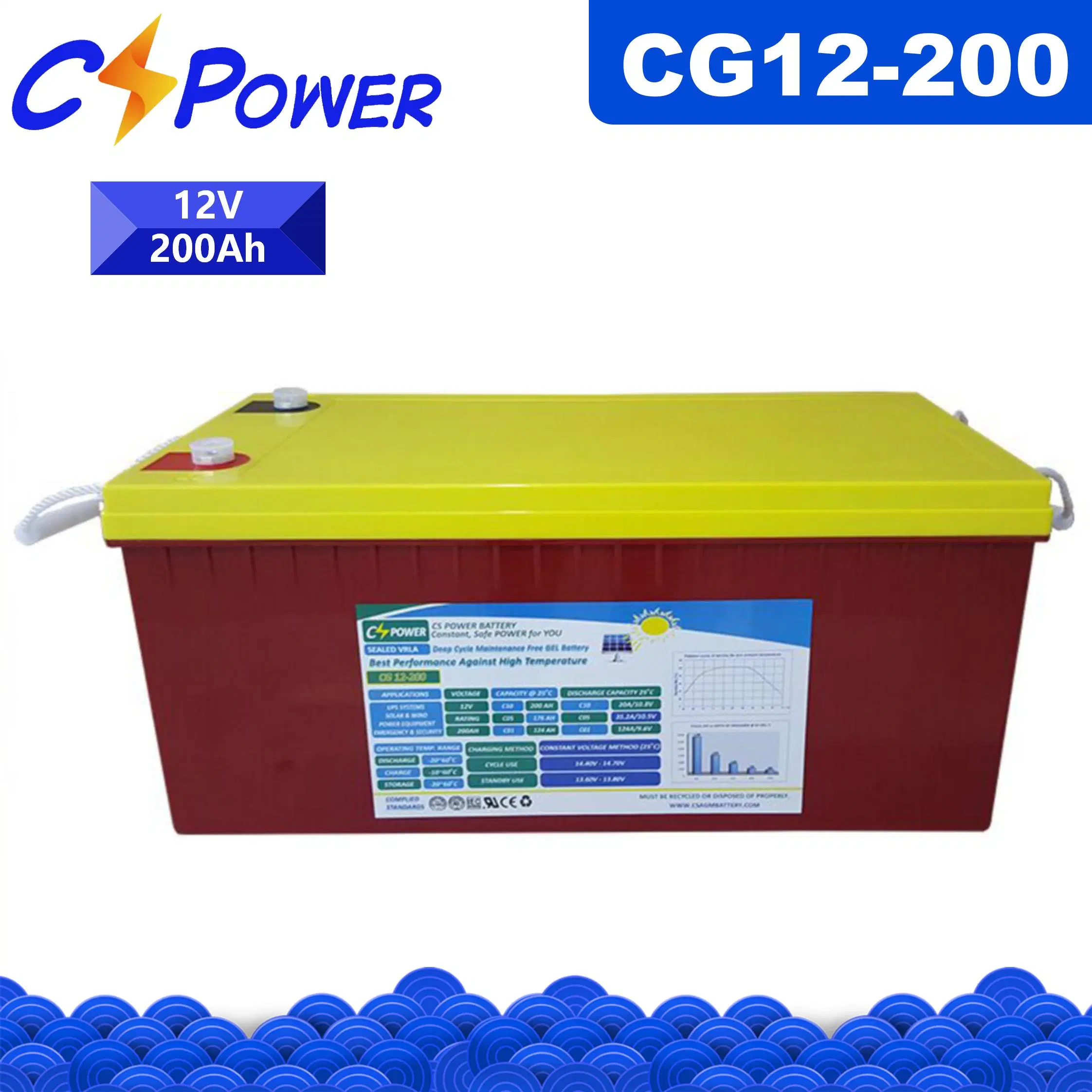Batterie rechargeable Cspower gel VRLA 12V 200Ah l'énergie solaire de la batterie de stockage
