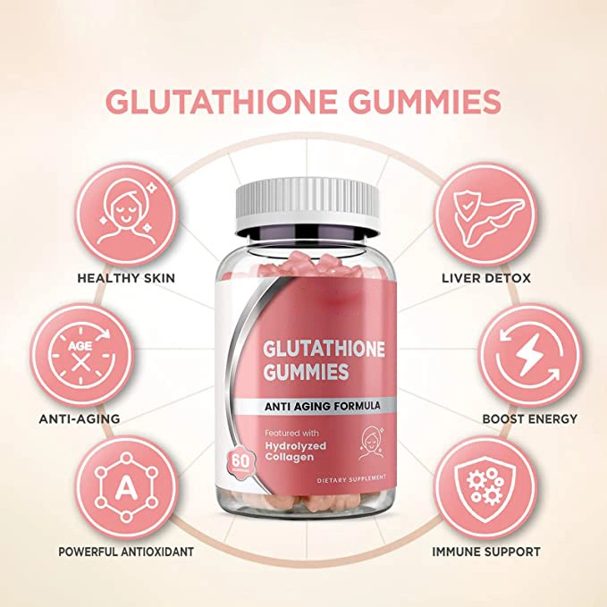 Suplementos mastigáveis de L-Glutathione com Colágeno para Cuidados com a Pele, Suporte ao Fígado, Antioxidante, Sistema Imunológico.