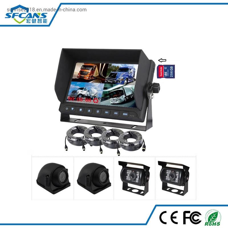9 Inches Quad Split Monitor Vehicle Backup Camera System