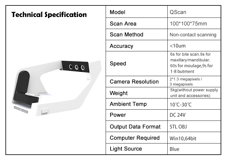 High quality/High cost performance 3D Dental Scanner 3.1 Million Pixels Dental Lab 3D Scanner