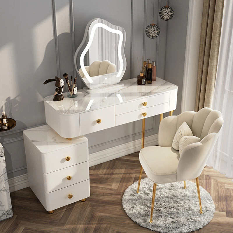 Nordic Fashion Vanity Golden Home/Hotel Desk Bedroom Modern Furniture Makeup Dresser Dressing Table with Chair and Mirror Combination