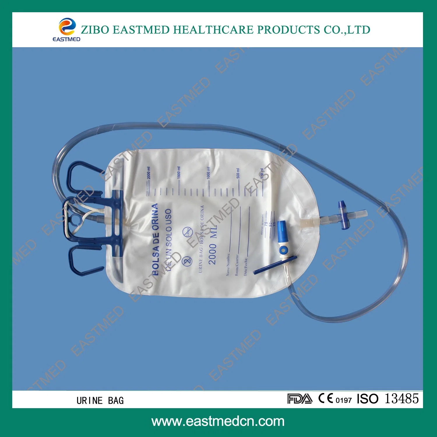 Disposable Medical Approved Cross Valve Luxury Urine Collection Drainage Bag with Slide Clamp& Air Inlet Filter Ce&ISO