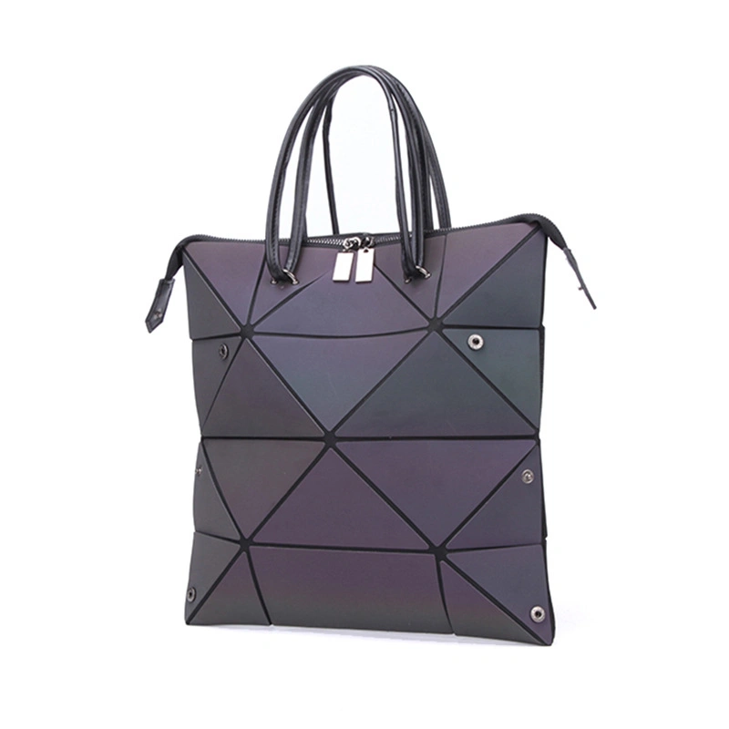 Colorful Luminous Geometric Rhombus Folding Leather Tote Bag