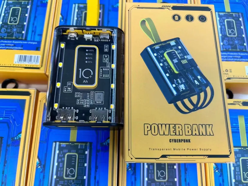 New Trend Custom Logo 10000mAh Pd 22.5W Fast Charging Transparent Cyberpunk Power Bank Support