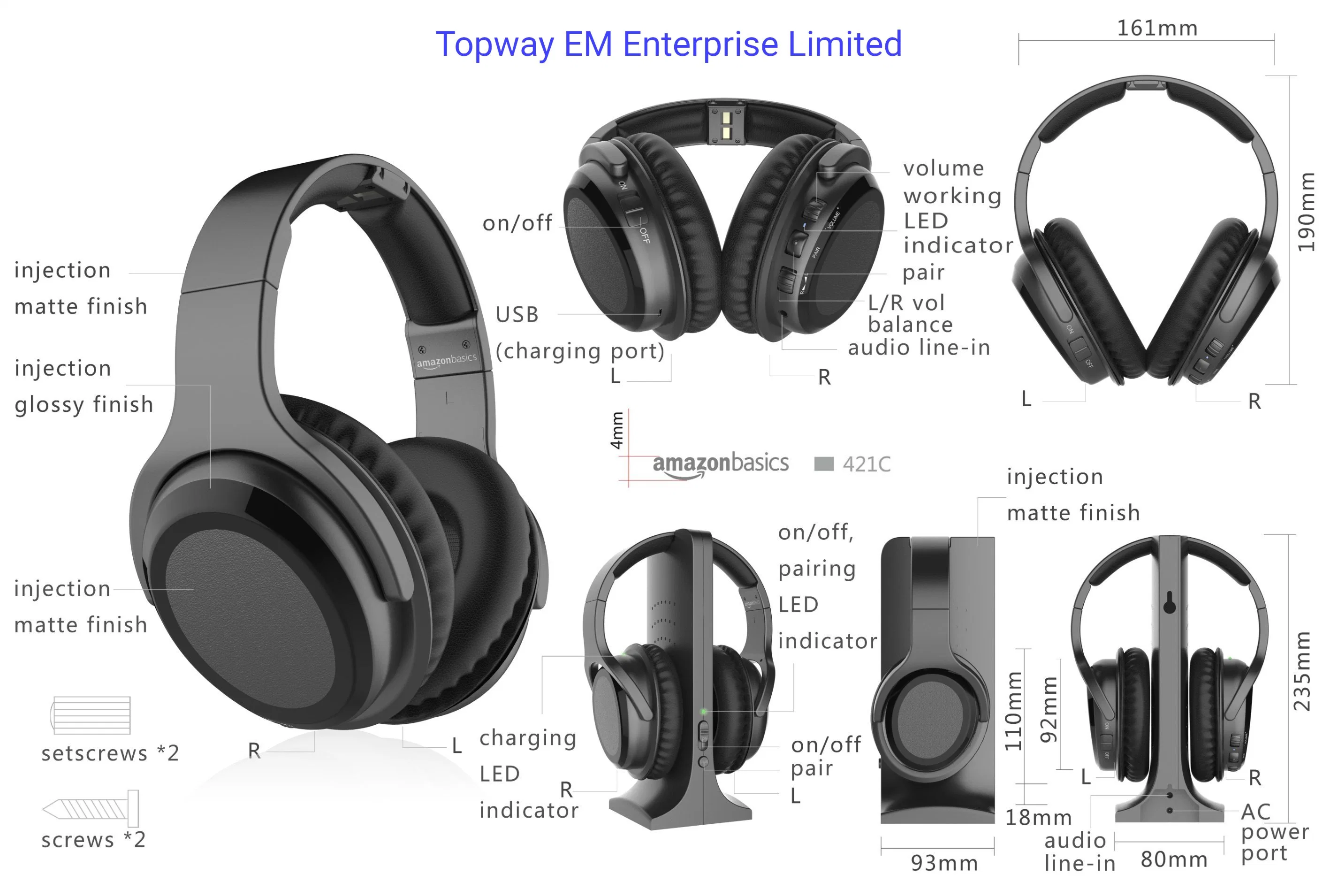 Casque sans fil 2,4G avec émetteur vertical principalement utilisé pour la télévision