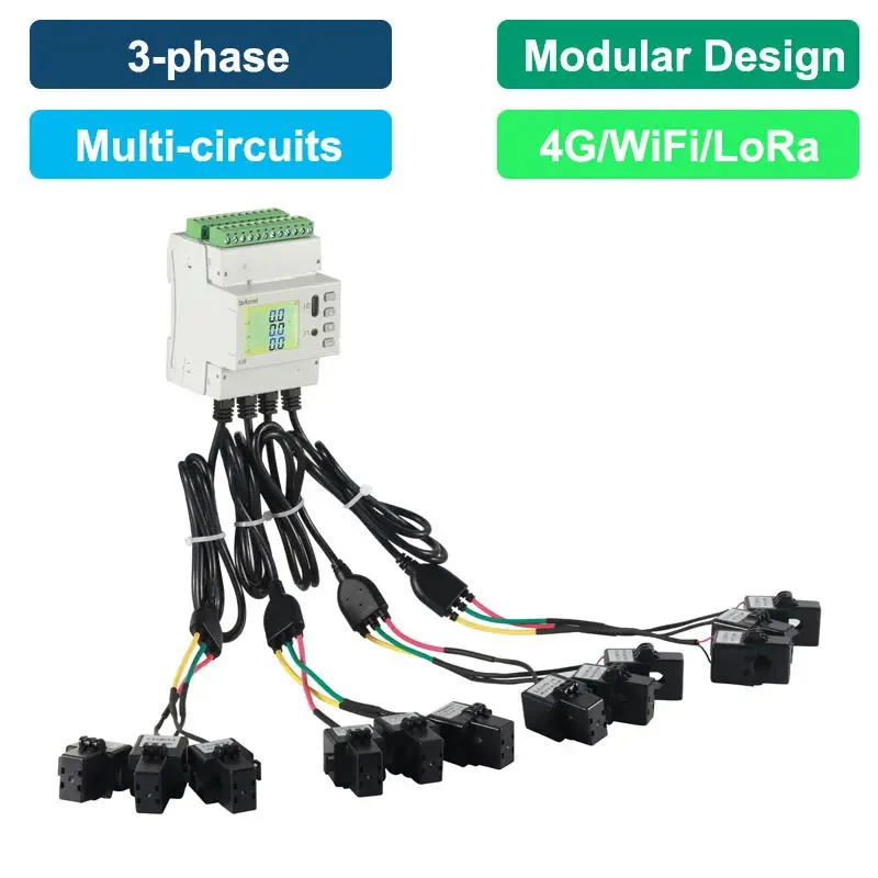 Acrel Adw Serie 4 Canal 3 Fase Multi-Circuit Medidor de energía con transformador de corriente de núcleo dividido por la transmisión de datos 4G WiFi opcional Lora