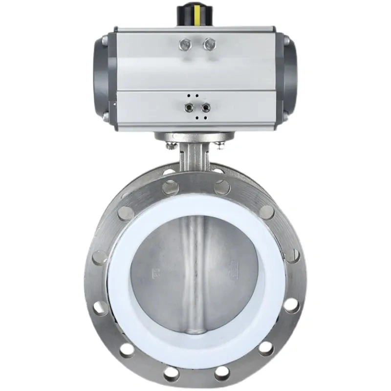 Stainless Steel Rubber Sealed Butterfly Pneumatic Type Fluorine-Lined Flange Butterfly Valve