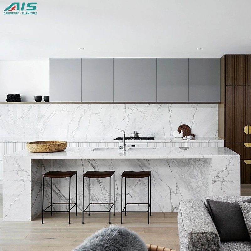 AIS Living Modern China Design Texture Cheap Interior Home Kitchen Kit Wall Marble Melamine Cabinet Kitchen and Countertops