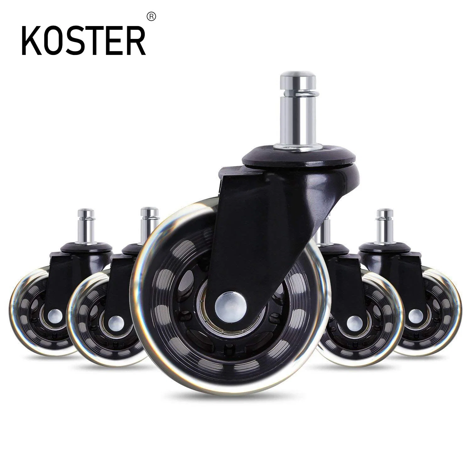 Black PU Transparent Casters Furniture Wheels Office Chair Caster Wear Resistant Silicone Chair Casters