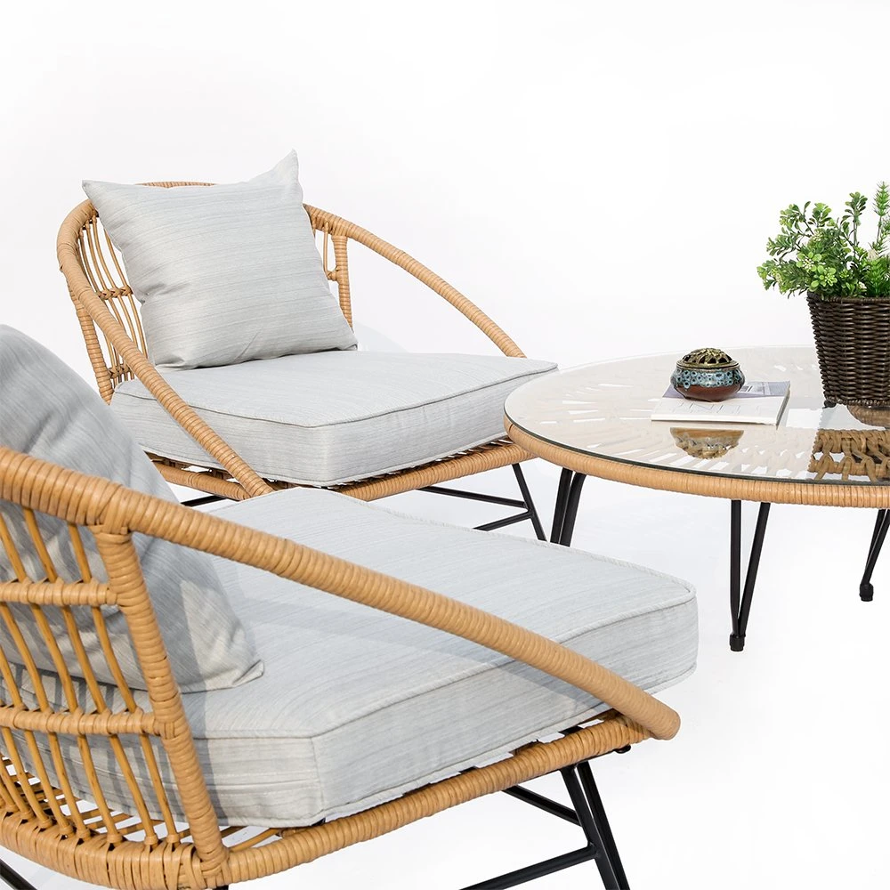 Muebles de jardín con cojín y mesa de café jardín Conjunto de silla de mimbre de Ocio