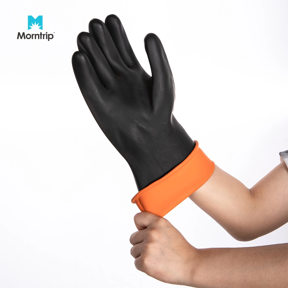 Schwarze Naturlatex-Handschuhe aus Latex mit innen Orange glatt Fertig Gerollte Manschette