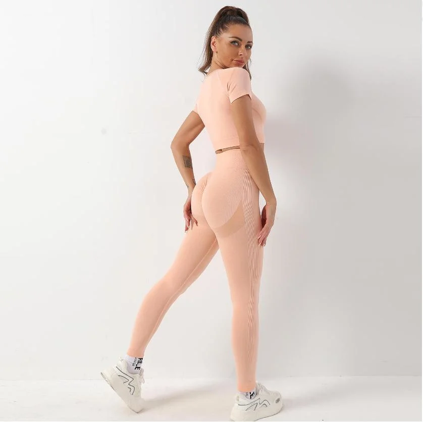 2pcs mujeres ropa deportiva elástico transpirable ejercicio Yoga gimnasio ejercicio físico Traje deportivo ropa de tela Tracksuits Set Sujetador deportivo Biker Leggings Ropa personalizada