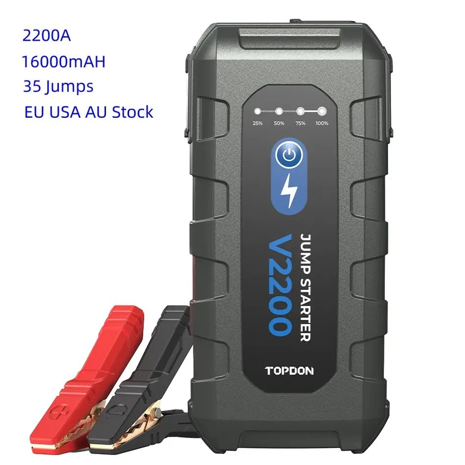 Topdon Italy Stock V2200 2000A Peak 12volt 16000mAh Portable Multi Function Emergency Jump Pack Box Power Bank Auto Truck Car Battery Booster Mini Jump Starter