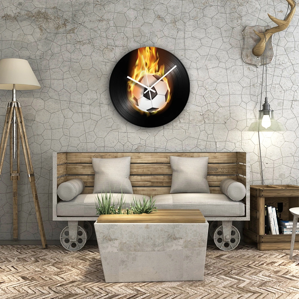 Round Shape Burning Football Vinyl Record Modern Decor Wall Clocks