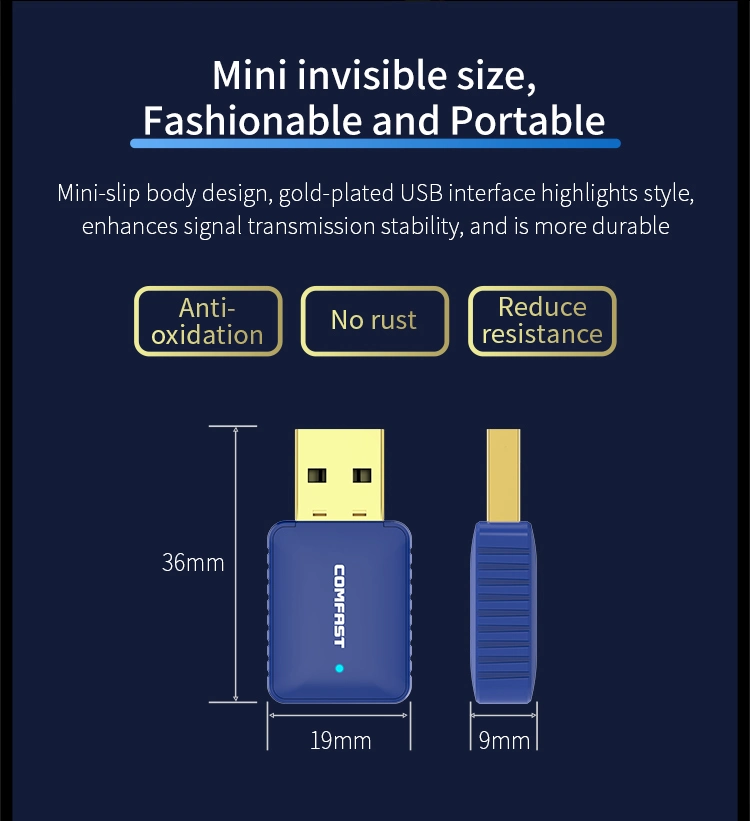 CF-726b 650Mbps 2.4 جيجاهرتز، 5.8 جيجاهرتز، محول WiFi لبطاقة شبكة ثنائية النطاق، USB وحدة حماية WiFi Bluetooth 4.2 للكمبيوتر الشخصي