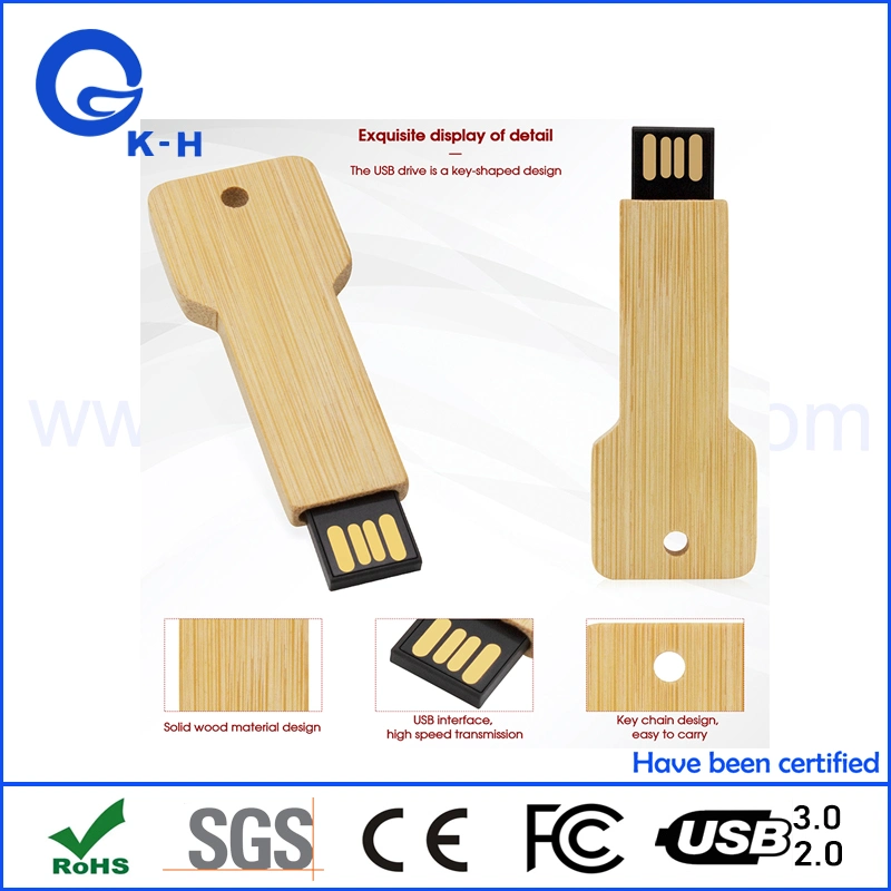 Bambú de madera de forma clave de la unidad de memoria Flash USB 16GB 32 GB 128GB 64 GB.