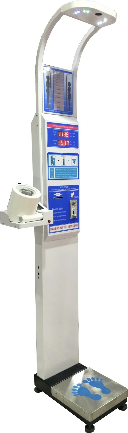 Digital Coin Operated Height Weight Blood Pressure and Heart Rate Measuring Machine