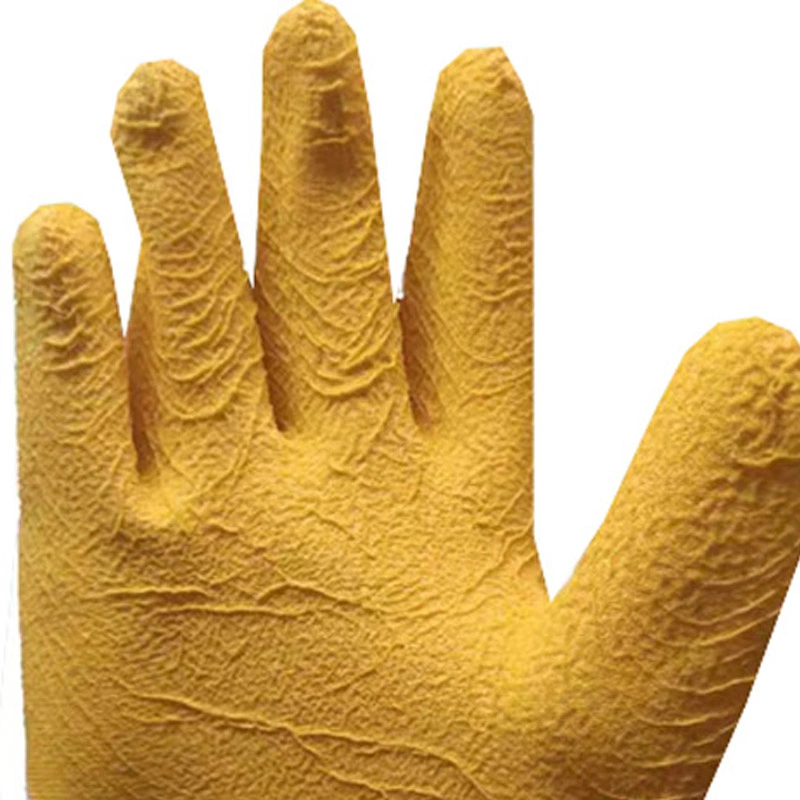 Yellow Latex Coated Glove Luvas Guantes, Safety Cuff, Cotton Interlock, Exclusive, Induced Self-Wrinkle Finish Provides Superior Grip, Wet or Dry