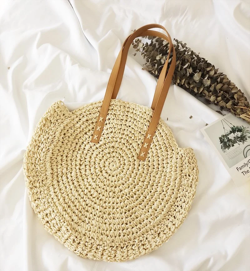 Round Shape Paper Straw Summer Beach Tote Bag Fashion Lady Handbag Beach Handbag Woman Handbag Shoulder Handbag