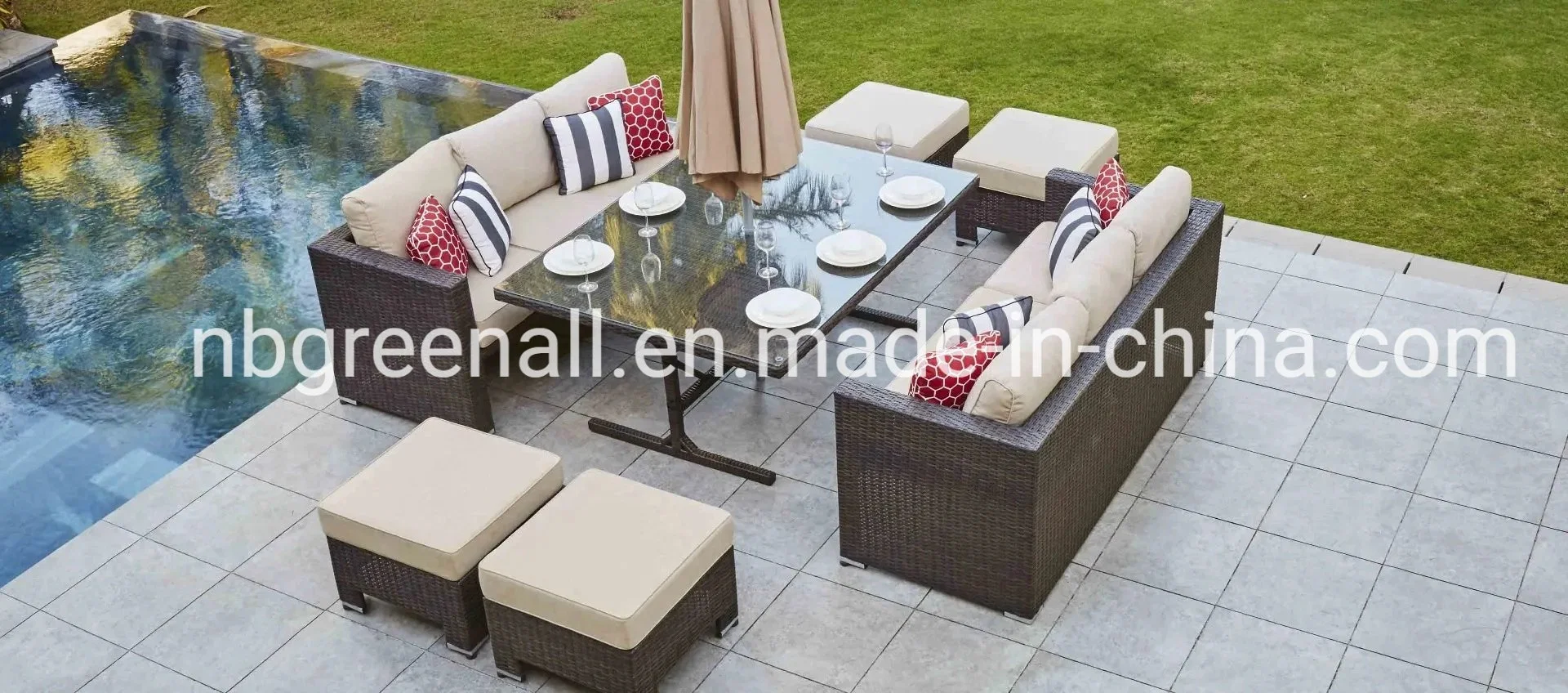 Patio al aire libre - sofá esquina del cubo de ratán y comedor Muebles Conjunto combinado