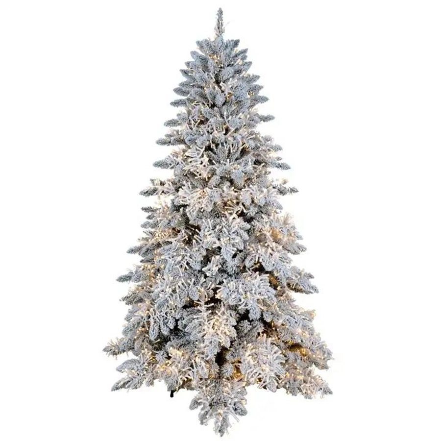 White Snow Flocked Prelit LED Lights Artificial PVC Christmas Tree