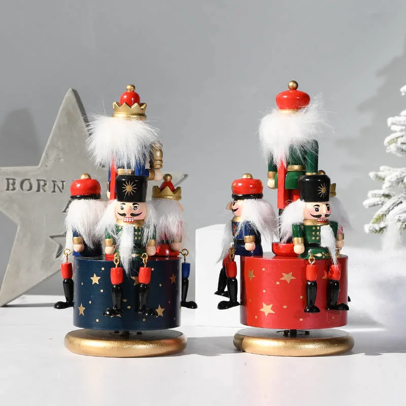 Nutcracker Rotating Music Box Crafts Decoration Home Wooden Christmas Gifts Music Box