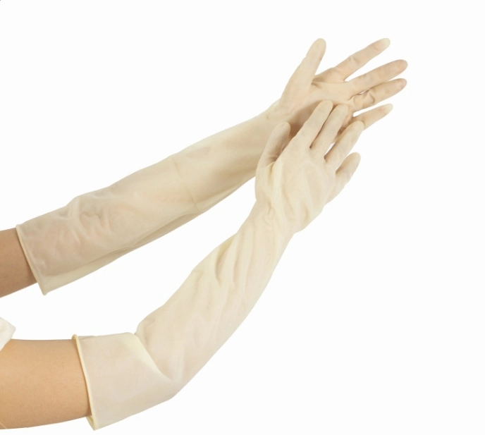 Textured 18 Inch Long Cuff Natural Rubber Gynecological Elbow Length Powder Free Sterile Latex Sterile Surgical Gloves