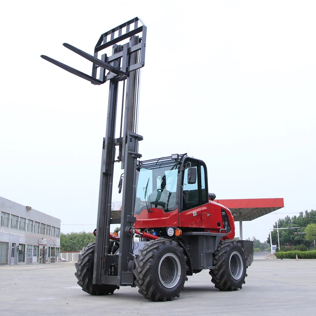 3 Ton Rough Terrain 4WD off Road Hydraulic Transmission Diesel Forklif with 4500mm 3-Mast Cheap Price