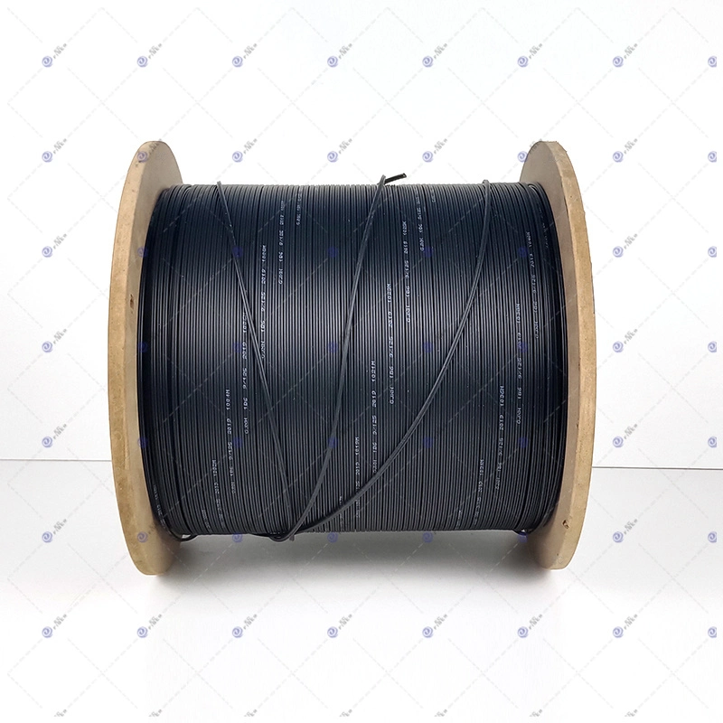 Cable de fibra óptica de caída FTTH de 2 núcleos con revestimiento exterior LSZH y miembro resistente de alambre de acero G657A