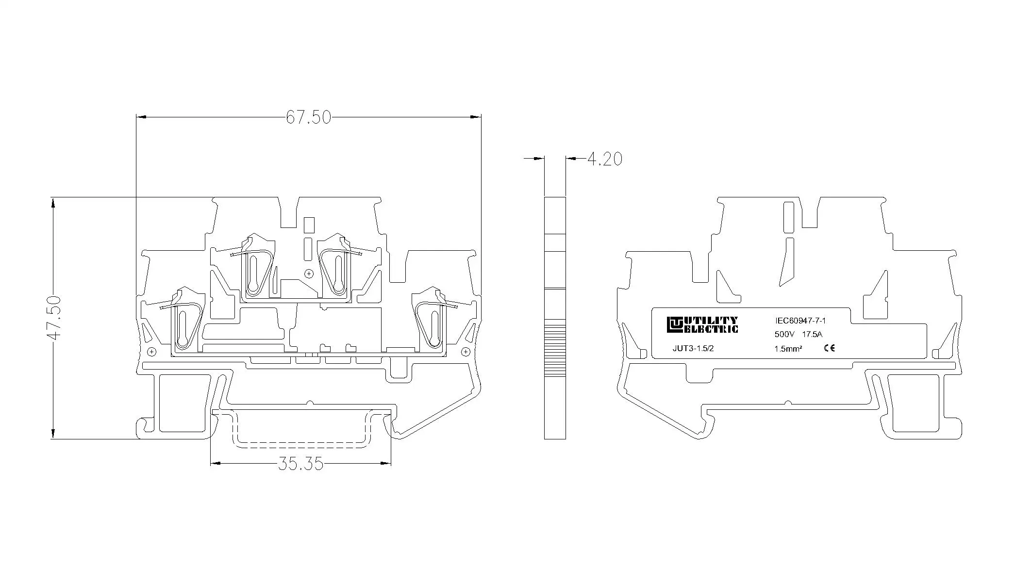 Utl Terminal Block Spring Type DIN Rail Terminal Block