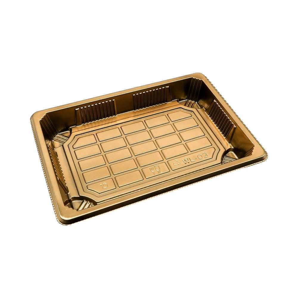 Caja de sushi de oro rectangular de plástico desechable