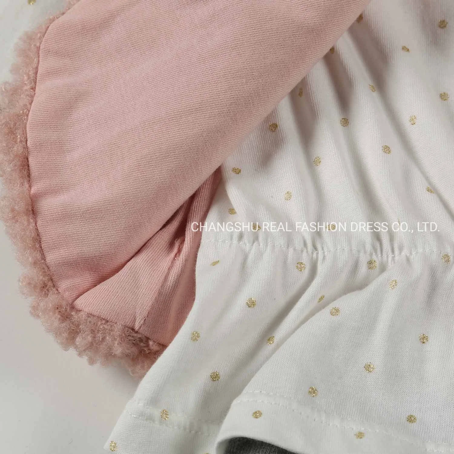 Vêtements bébé fille bébé costume tissés faits de l'usure Rose Gilet fausse fourrure haut blanc et gris avec feuille d'or Terry Pant