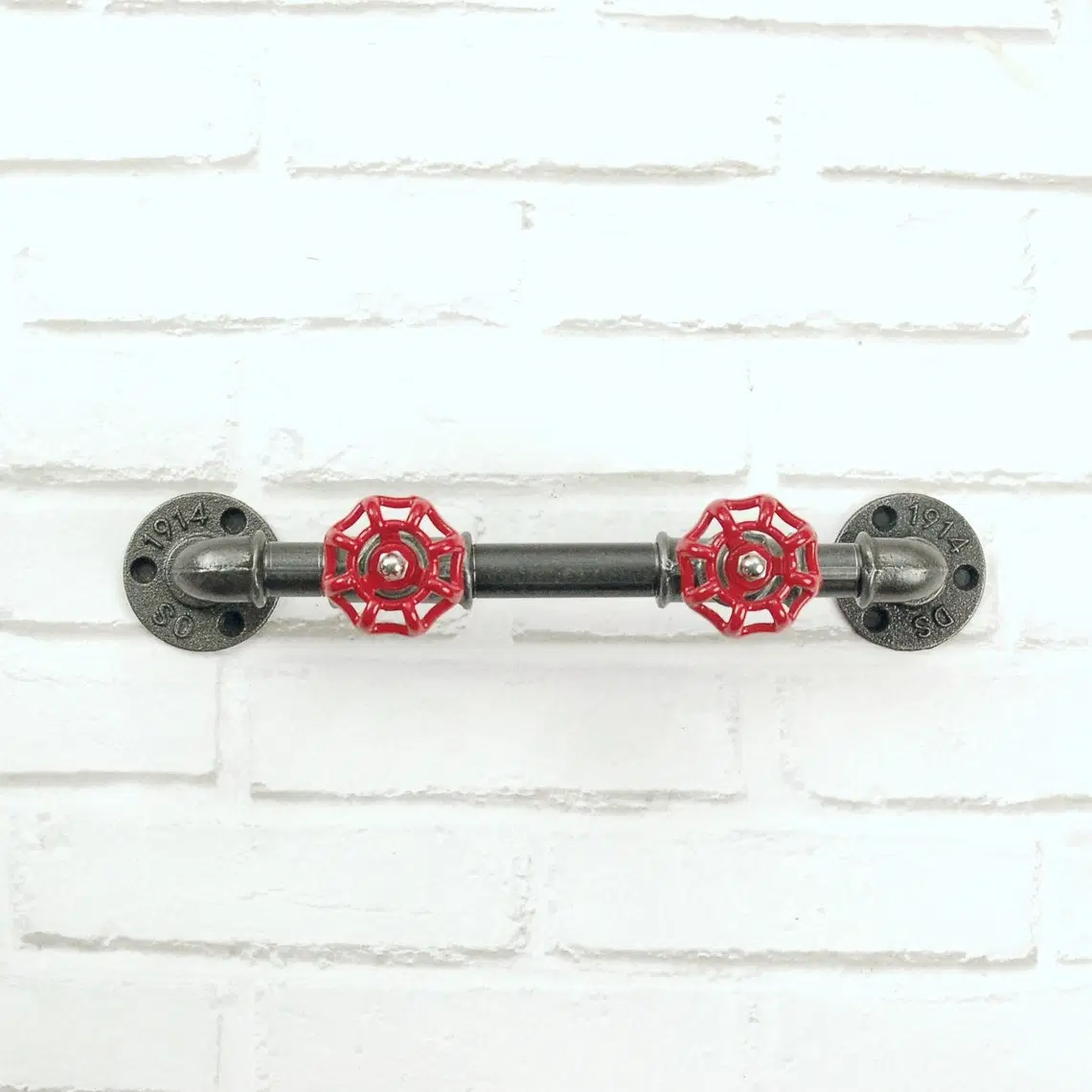 Coat Rack, Cast Iron Hook with 2 Red Handwheels