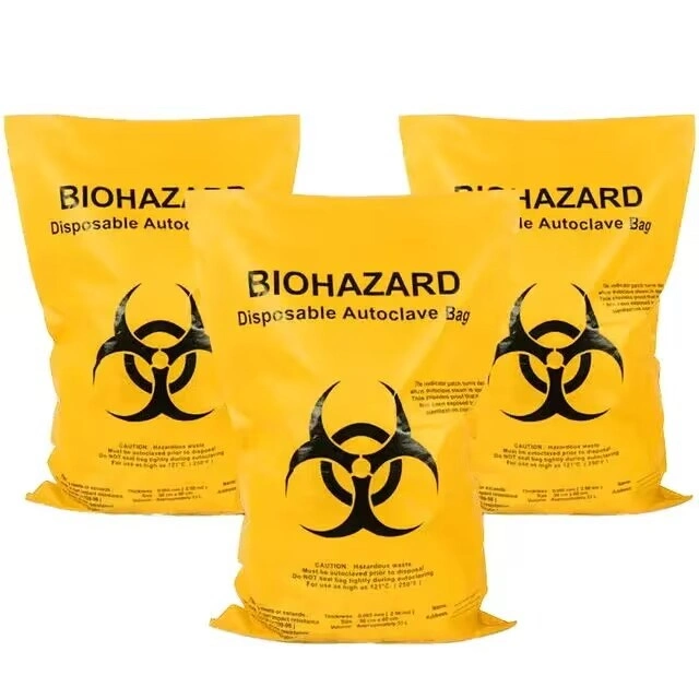 Custom Size Portable Heavy Duty Yellow HDPE Plastic Medical Trash Bin Liner Bags Biohazard Waste Garbage Bags for Hospital Waste