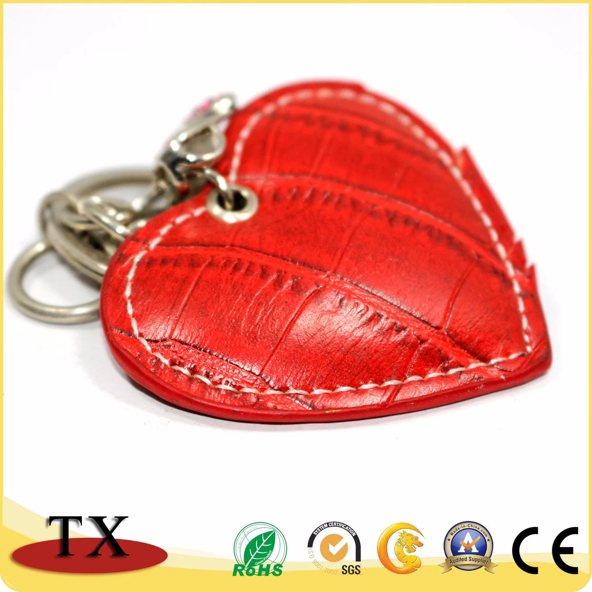 Venta caliente en forma de corazón personalizados Llavero llavero de cuero de PU