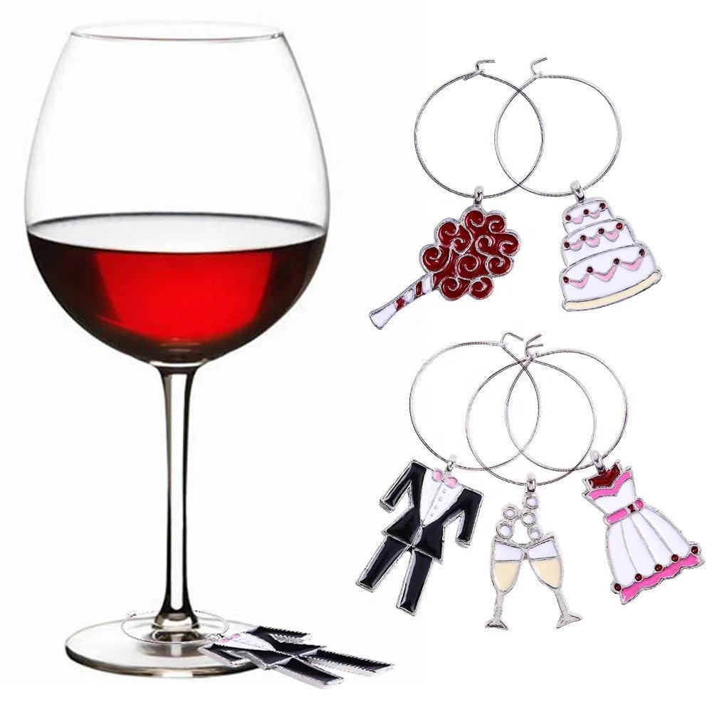 Identificación personalizada vidrio Cristal Metal vino Charms vino Charms Copa Divertido para Paty y Wedding