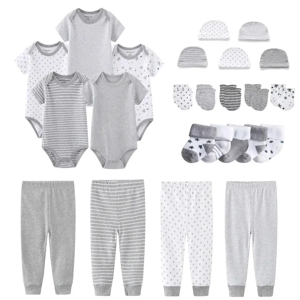 Ensemble Cadeau de Naissance Bébé Onesie Pant Hat Gants Chaussettes 5PCS Ensemble de vêtements pour bébé