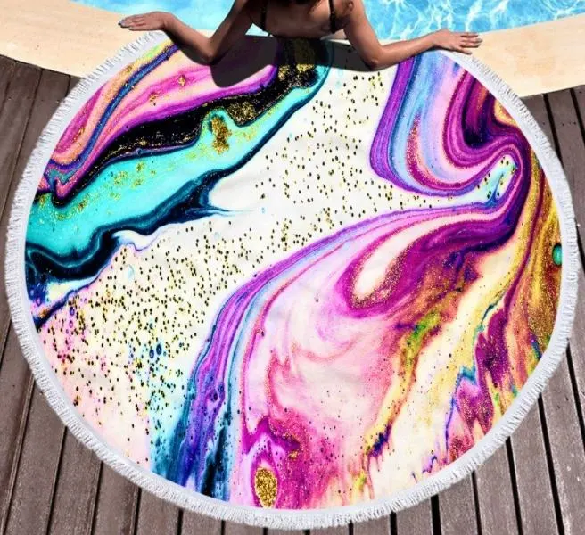 Abstract Geode Personalized Custom Print Microfibre Microfiber Circle Round Beach Towel